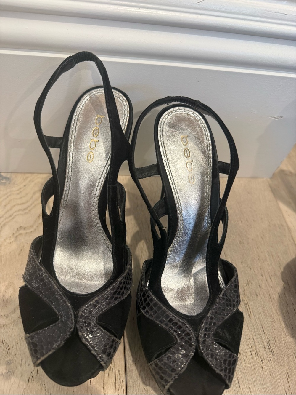 bebe Black Classic Slingback Heels